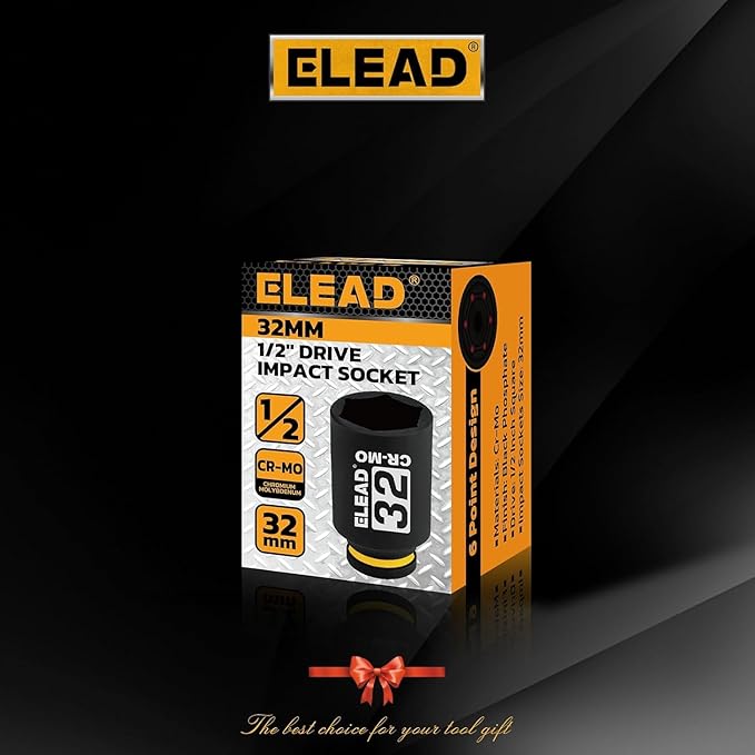 ELEAD 32 mm Socket 1/2" Drive Deep Impact Socket, Metric 6 Point 1/2-inch Drive Impact Axle Nut Sockets, CR-MO Nut Socket Set, Tools for Easy Removal of Axle Shaft Nuts