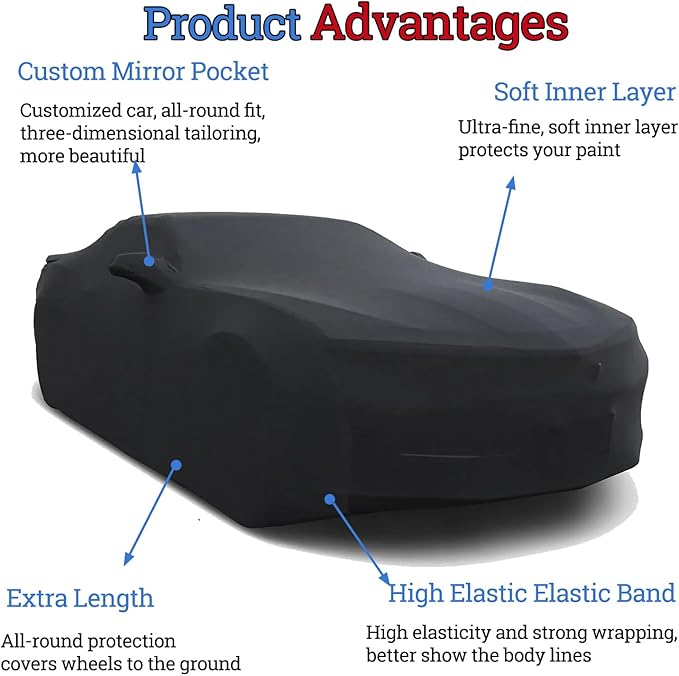 Indoor Car Cover Custom Fit for Camaros SS, RS, ZL1, Z/28、LS, 1LT, 2LT, 3LT, LT1 Luxurious Soft Stretch Satin Car Cover Breathable Dust-Proof for Underground Garage, Car Show