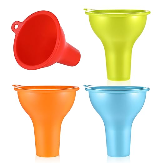 4Pcs Wide Mouth Funnel 1 Inch Silicone Funnels Kitchen Use Flexible Condiment Sauce Canning Set for Filling Oil Water Bottles Home Restaurant Jars Cans, 3.2 x 1