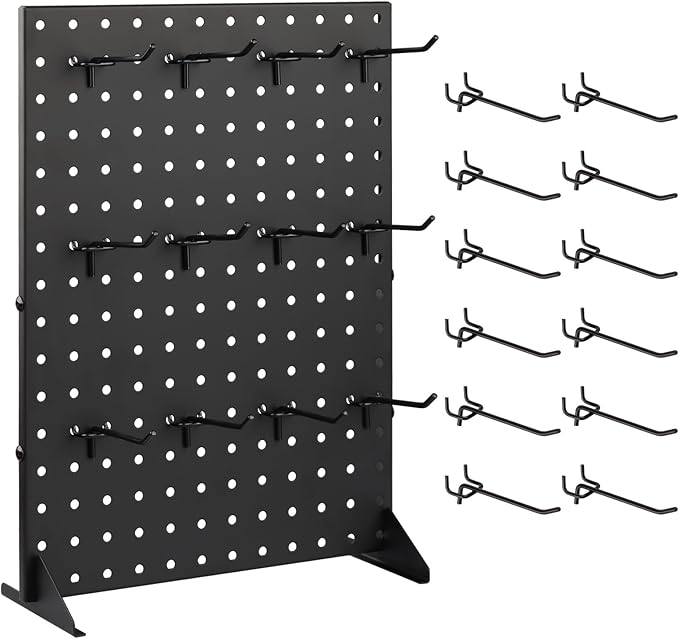 Pegboard Display Stand with 12 Peg Hooks for Craft Show Display Rack, Metal Merchandise Display Rack for Boutique, Retail Stores, Vendors & Events (17" X 13")
