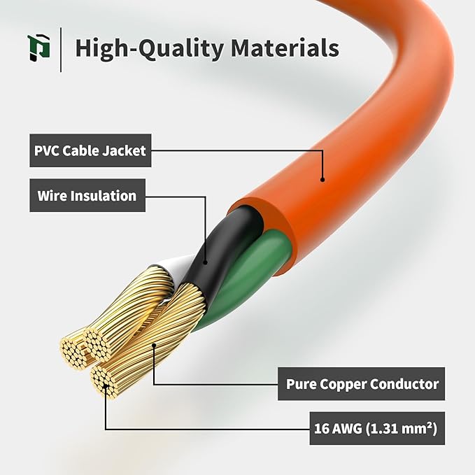Outdoor Extension Cord 200 FT Waterproof, 16/3 Gauge Heavy Duty 3 Prong Extension Cord, 10A 1250W SJTW, ETL Listed, Great for Garden and Home, Orange