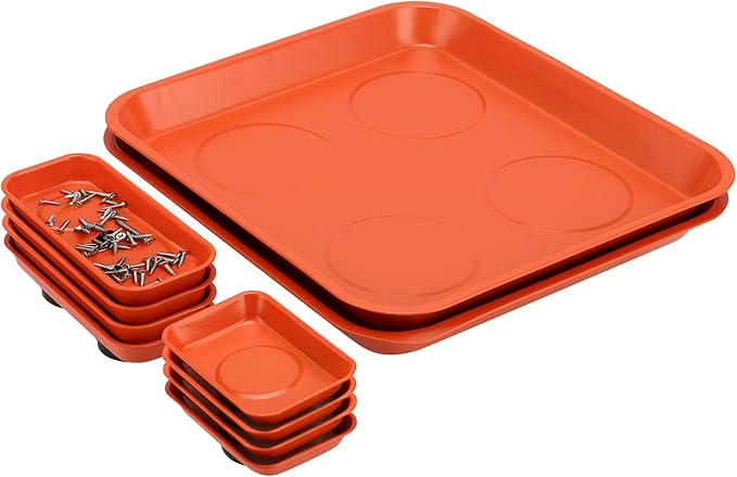 KEILEOHO 10 Packs Magnetic Tray Set, Orange Magnetic Parts Tray Set, Stainless Steel Magnetic Trays, Magnetic Tools Tray for Screws, Nuts, Bolts, Small Parts