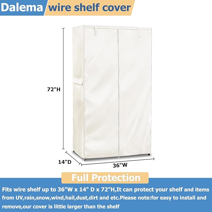 Wire Rack Covers,Heavy Duty 600D Dustproof Waterproof Storage Rack Covers for Metal Shelves,Storage Shelf Cover with Zipper for Wire Shlef,36''W x 14''D x 71''H,Beige with Clear Front