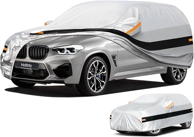 10 Layer SUV Car Cover Waterproof All Weather,100% Waterproof Outdoor SUV Car Covers Rain Snow UV Dust Protection. Custom Fit for BMW X3, Audi Q5,Jeep Wrangler, Chevy Equinox,etc Silver