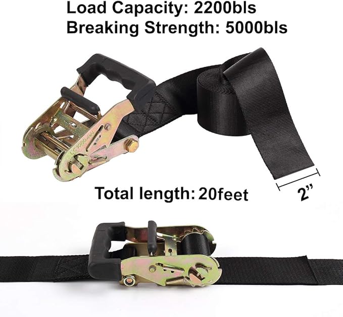 Endless Ratchet Tie Down Straps Heavy Duty Cargo Tie Downs, Sturdy Nylon Black Strap Down Ratcheting Securing Straps, Track Spring Fittings, Tie-Down Motorcycles, Trailer Loads, Kayak