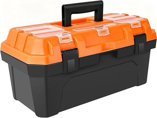 17-inch Tool Box with Removable Tray,Multipurpose Plastic Storage Box/Portable Tool Boxes/Art Craft Organizer, Three Small Parts Storage On The Lid
