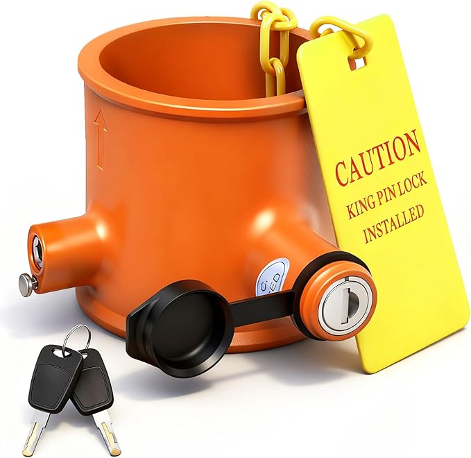 IZTOSS 5th Wheel Lock Heavy Duty Solid Steel King Pin Lock with Anti-Theft Warning Tag Waterproof for RVs Container Trailers and Campers