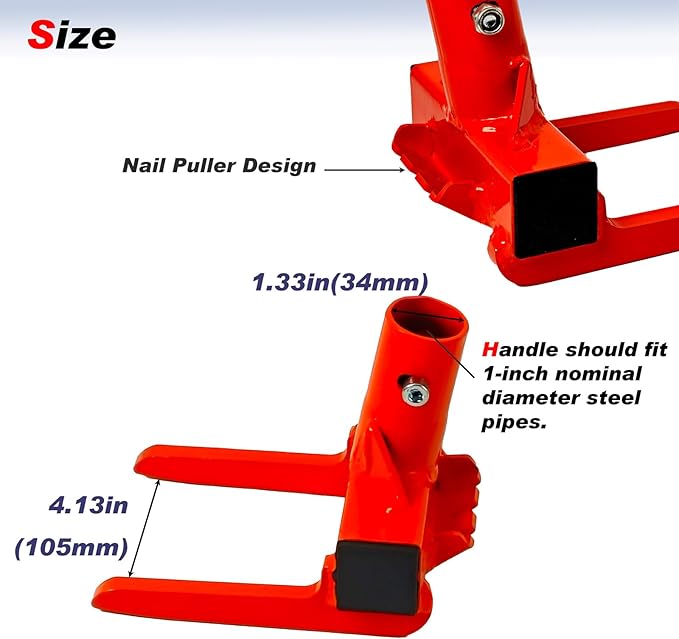 Pallet Buster with Nail Puller, Deck Wrecker Pry Bar, Heavy Duty Pallet Deck Board Removal Tool, Industrial Breaker Bar for Removing or Tearing Down Woods, Orange (PBT-O01(Without handle))