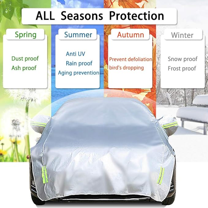 Half Car Cover All Weather Car Body Cover Sunshade Cover Snow Cover Waterproof Snowproof Universal 210D Oxford Fabric (Fit Hatchback Length 158'' to 173'')