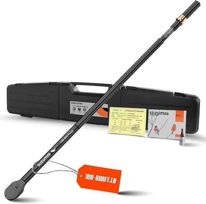 SUZUME 3/4 Inch Torque Wrench (100-800 Ft.Lb/ 135.6-1084.8 N.m) ±3% Accuracy Dual Scales 10K+ Fatigue Tests Ratchet Head Stays Intact for Heavy Equipment,Truck, Construction Machinery,Tractors