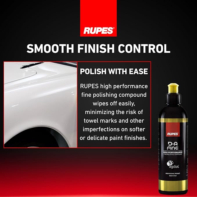 RUPES 9.DAFINE250 Pack of 6 Yellow 250 ml D-A Fine High Performance Fine Polishing Compounds for Car Detailing & Removing Scratches | Reduces Oxidation and Removes Swirl Marks | Light Defect Removal