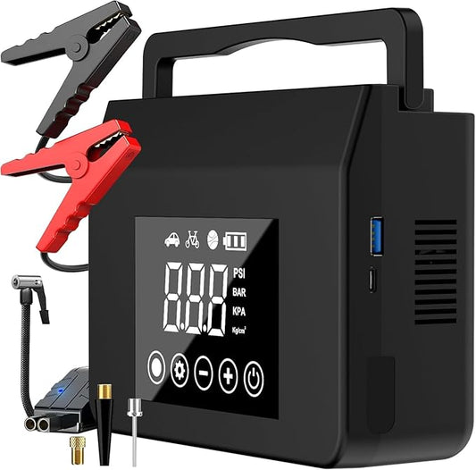 Jump Starter with Air Compressor, 4000A Car Battery Jump Starter(ALL Gas/8.0L Diesel) with 150PSI Tire Inflator 12V Car Battery Jump Power, 15000mAh PowerBank With LED Light, with Type-C Quick Charge.