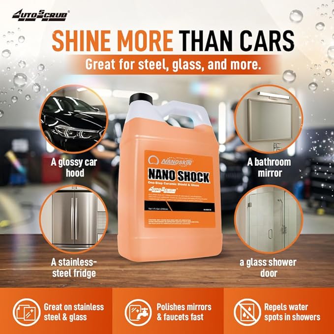 Nanoskin NANO SHOCK One-Step Ceramic Shield & Gloss 1 Gallon – SiO2 Spray Sealant, Clay Lubricant & Hydrophobic Coating | Easy Spray-On Wipe-Off Gloss for Cars, Trucks & RVs