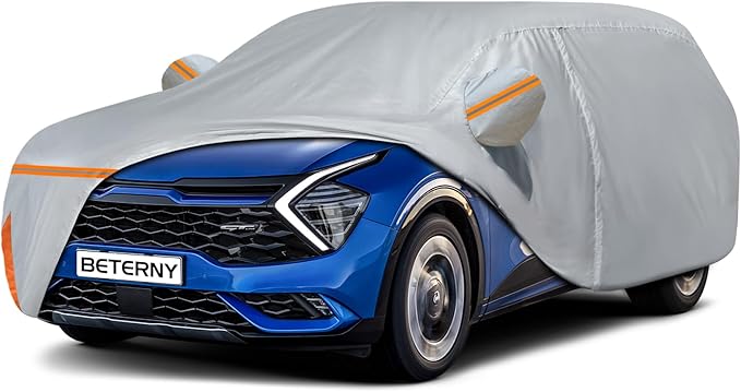 Car Cover for 2010-2025 Kia Sportage, Waterproof Custom-fit All Weather Sun Rain UV Dust Snow Wind Protection Outdoor Indoor Sportage Full Car Cover with Door Zipper and Cotton Lining-Grey