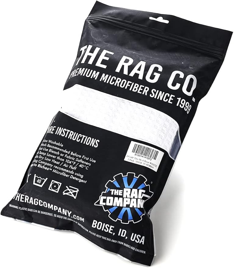 The Rag Company - Dry Me A River - Professional Korean 70/30 Blend Microfiber Waffle-Weave Drying & Detailing Towels, Soft Suede Edges, 390GSM, 20in x 40in, White (2-Pack)
