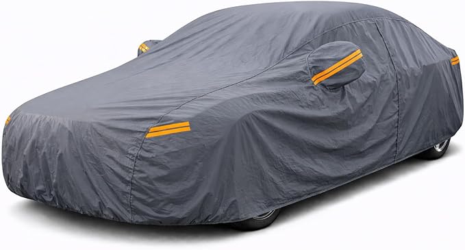Coverlex Car Covers for Automobiles All Weather Waterproof for Mid-Size Sedans, 6 Layers Heavy Duty Car Tarp Universal Fit for Chevy Malibu, Ford Fusion, Kia Stinger K5/Optima, Mazda 6