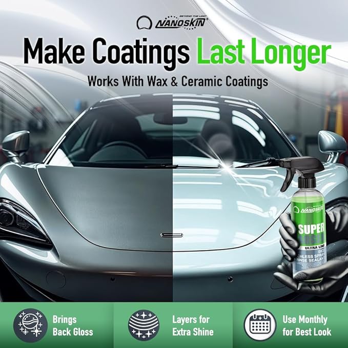 Nanoskin Ultra Line SUPER CHARGER SiO2 Touchless Spray-On/Rinse-Off Sealant 55 Gallons- Car Wash Paint & Glass Spray for Car Detailing | Safe for Cars, Trucks, Motorcycles, RVs & More | 100:1 Dilution