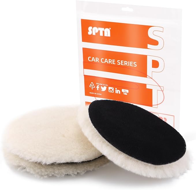 SPTA Wool Buffing Polishing Pads, 3Pcs 5 Inch (125mm) Wool Cutting Pad, Wool Compounding Pad, Buffing and Polishing Pads Buffing Wheel for 5 Inch Car Polisher Compounding, Polishing, Buffing