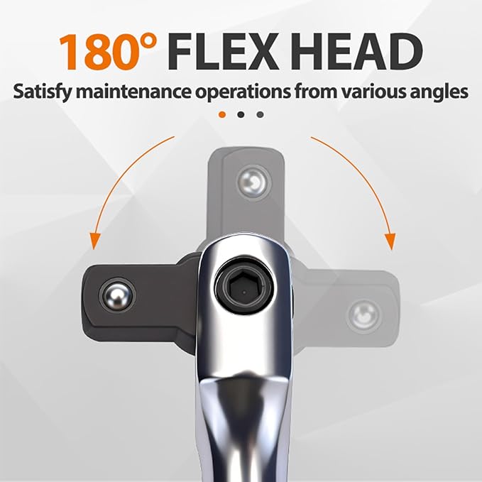15-inch Dual Drive Breaker Bar 1/2 drive Flex Handle with 180° Rotatable Head