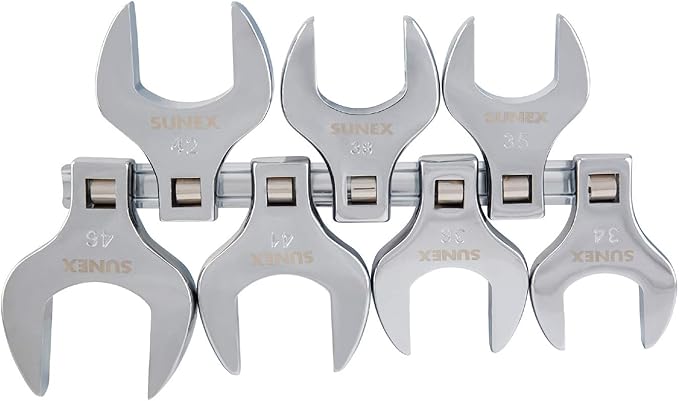 Sunex Tools 9740A 1/2-Inch Drive Jumbo Metric Crowfoot Wrench Set, 34mm - 46mm, Fully Polished, 7-Piece (Includes Storage Rail)