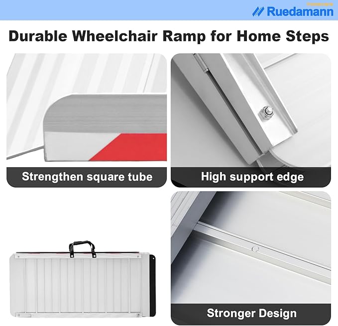Ruedamann 5FT x 33.5" Extra Wide Electric Scooter ramp Wheelchair ramp for Doorways, Lightweight with Handle 800Lbs, Non-Slip Foldable Threshold Ramp for Heavy Wheelchair for Curb, Steps and Stairs