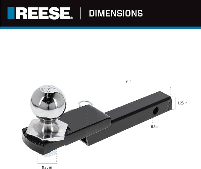Reese Towpower 7043000 Interlock Trailer Hitch Ball Mount Starter Kit, Fits 1-1/4 Inch Square Receiver, 1.25 Inch Drop, 3,500 lbs. Capacity, Includes 2 Inch Trailer Ball and Pin & Clip