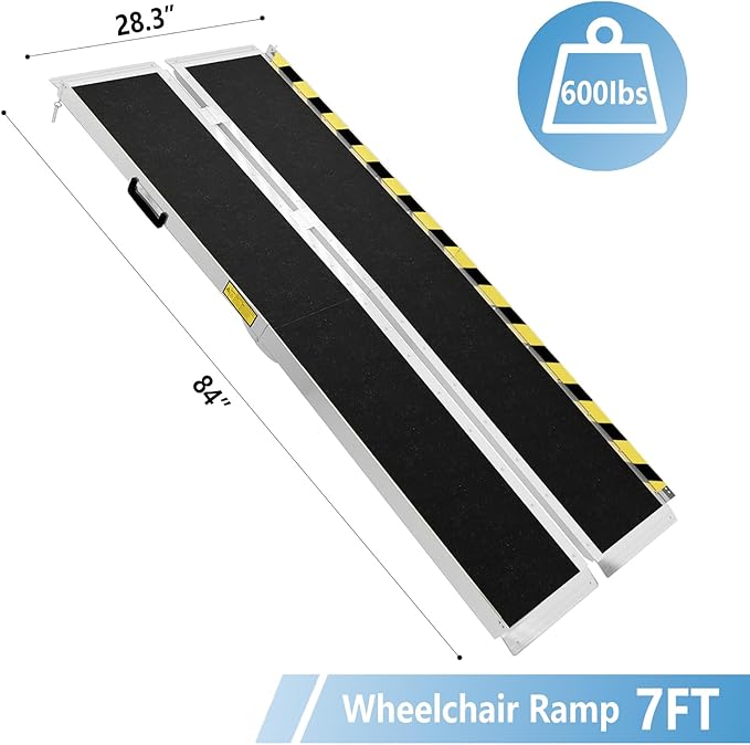 Protable Wheelchair ramp 7FT,Non-Slip Folding Aluminum Handicap Ramps,Threshold Ramps for Home,Holds up to 600lbs,Wheelchair ramp for Steps (7FT(Useing Height 7-21inch))