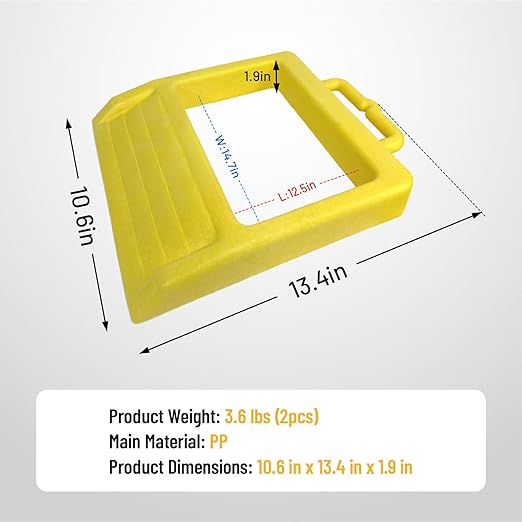 HOXWELL Pallet Jack Wheel Chock 2 Packs, Premium Pallet Jack Stopper for Truck 13.4" Length x 10.6" Width x 1.9" Height (Yellow)
