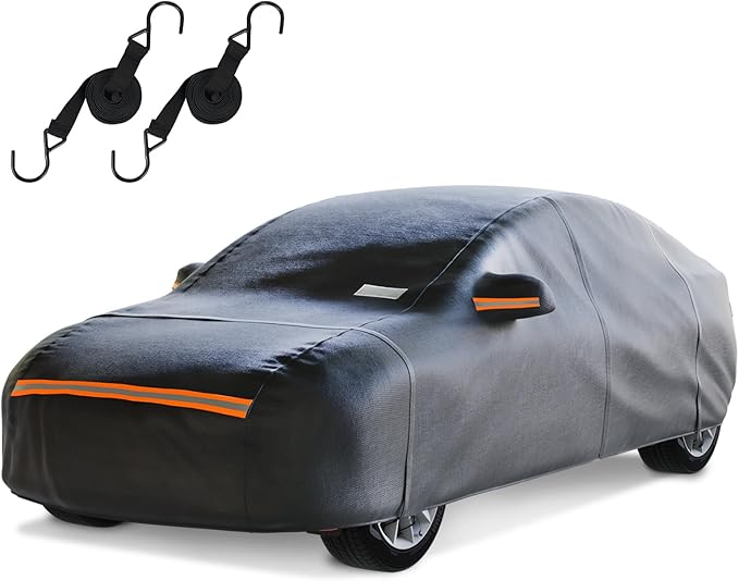 Hatchback Car Cover Waterproof All Weather for Automobiles，Outdoor Heavy Duty Full Exterior Covers with Zipper Door, Rain Sun Snow Dust UV Protection, Windproof Straps & Reflective Strips(Up to 177")