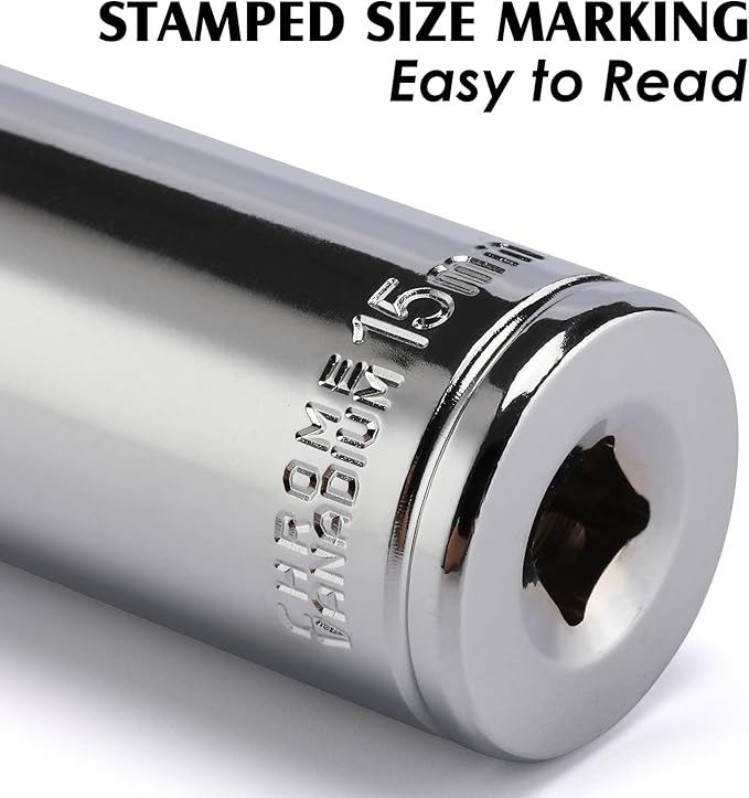 MIXPOWER 4PCS 1/4"Drive 15mm Deep&Shallow Socket, 6 Point, Cr-V Steel, 15mm