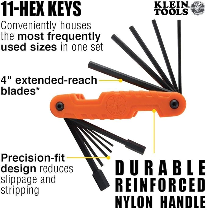 Klein Tools 46037 Cable Splicer's Kit & 70550 Hex Wrench Key Set, 11 SAE Sizes, Heavy Duty Folding Allen Wrench Tool with Extra Long Hex Keys