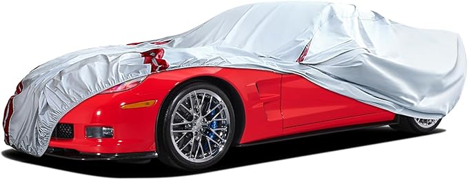 Waterproof Car Covers Replace for 2005–2013 Corvette C6, 6 Layers All Weather Custom-fit Car Cover with Zipper Door & 18 Ponit Windproof Bands for Snow Rain Dust Hail Protection