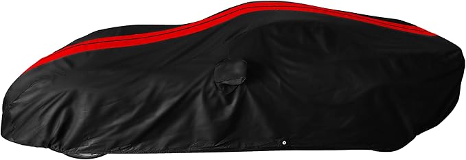 SR1 Performance USA C6 Corvette Car Cover Custom Fit Outdoor/Indoor UV Rain Protection - Ultraguard Plus 300 Denier High End for 2005-2013 C6, Z06, Grand Sport, ZR1 Corvettes (Black with Red Stripes)