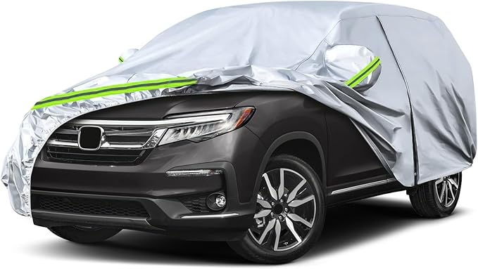 Waterproof Car Covers Replace for 2002-2025 Honda Pilot, 6 Layers All Weather Custom-fit Car Cover with Zipper Door & Windproof Bands for Snow Rain Dust Hail Protection