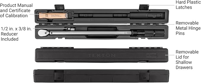 TEKTON 1/2 Inch Drive 90-Tooth Dual-Direction Micrometer Torque Wrench (40-300 ft-lb) | TRQ52403