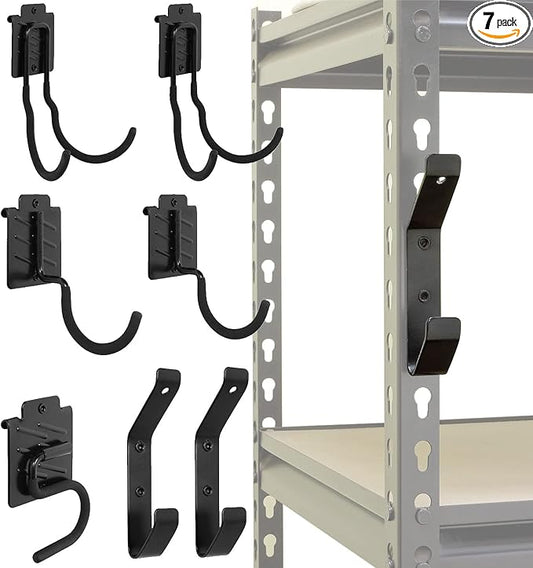 Wallmaster Boltless Shelving Hook Organizer Kit,7 Pcs Adjustable Storage Hanging Accessories for 1.5 inch Keyhole Rack,Garage Heavy Duty Tool Storage System