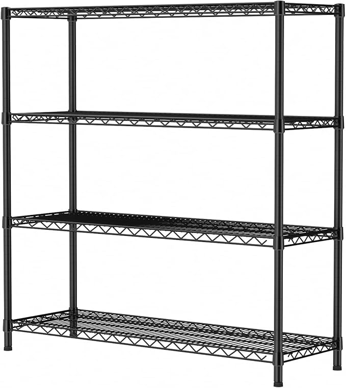 SINGAYE 4 Shelves Adjustable Shelf Heavy Duty Shelves 1400LBS Wire Storage Shelving Metal Organizer Wire Rack Black 18" D X 46" W X 59" H