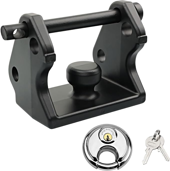 HQPASFY Trailer Hitch Lock with Keyed Padlock and Pin, Fits Over 2" to 2-5/16" Couplers - Model TL-33 - Black