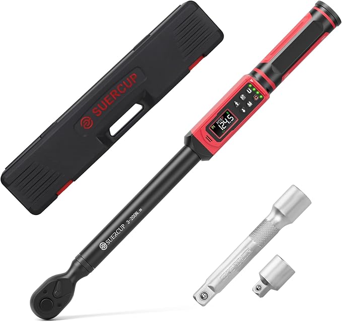 1/2-inch Drive Digital Torque Wrench(2.2-147.5Ft.Lb/3-200N.m), ±1% Accuracy Digital Torque Wrench with Buzzer and LED Alarm,9 Preset Mode and Four Units of Measure for Car, Moto and Bike, DIY