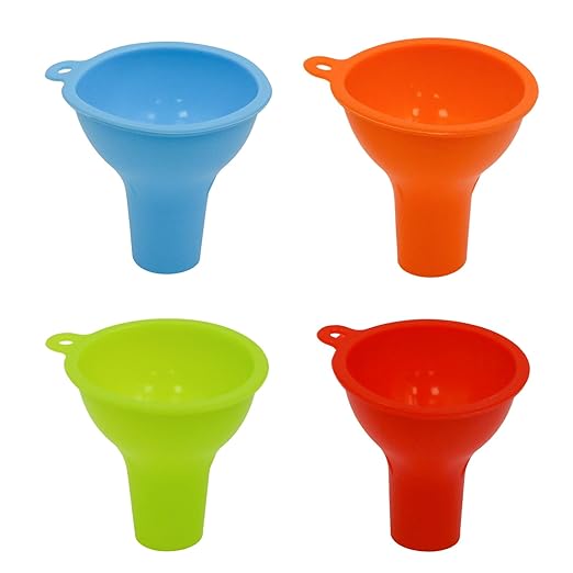4 PCS Wide Mouth Funnels, Silicone Funnels for Filling Bottles, Multi Color Flexible Canning Funnel Set for Jars, Kitchen Use, Liquid Oil and Powder Transfer(Color 1)