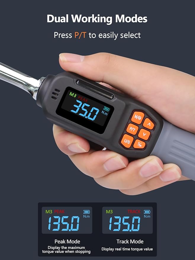 Goseek Digital Torque Wrench 3/8'' Drive, 5-99.6 Ft-lbs/6.8-135Nm, 90 Tooth Torque Wrench with Buzzer & LED Indicator, Electronic Torque Wrench Set for Bike Motorcycle Car Tire Auto Repair