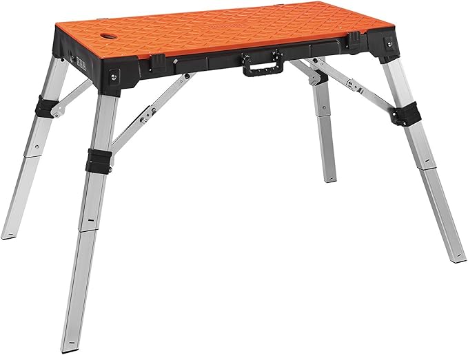 Disston 30146A OmniTable 4 in 1 Portable Workbench Work Table Dolly Scaffold and Creeper Adjustable Height with Folding Legs with Free Blu-MOL Jigsaw Blade Set (E0130146)
