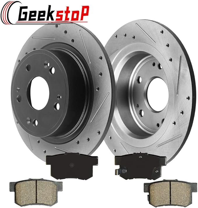 Drilled & Slotted Rear Brake Rotors + Ceramic Brake Pads Kit Replacement for 2003-2007 Honda Accord, 2004-2008 Acura TSX