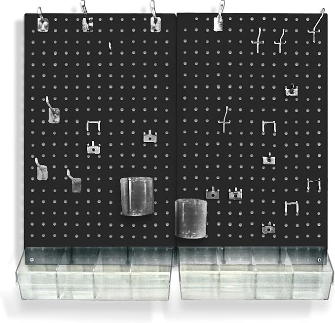 Azar Displays 900945-BLK The DIY Multi-purpose 70-piece Pegboard Wall Organizer Kit with Two Panels and Accessory Assortment, Panel Sizes: 13.5” W x 22” H each, Black