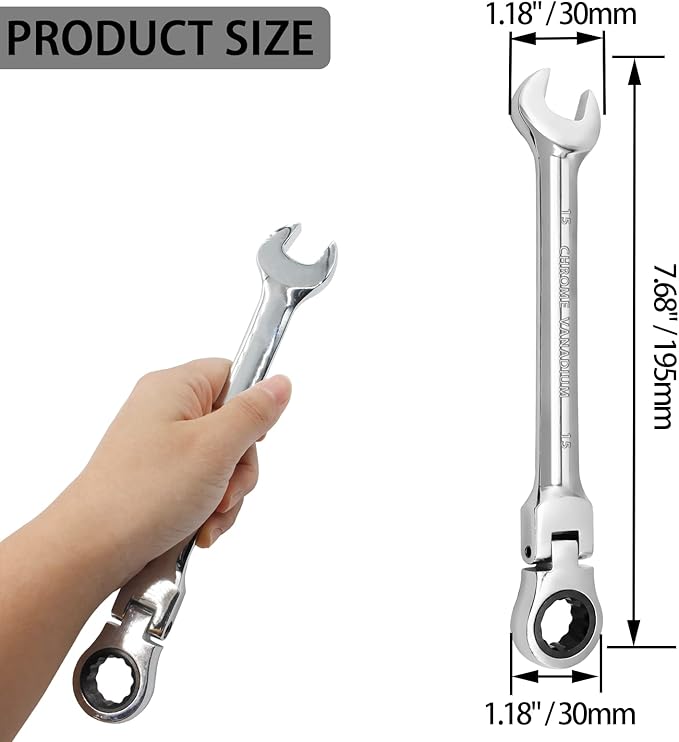 15mm Flex Head Ratchet Wrench, 12 Point Chrome Vanadium Steel Combination Spanner with 72 Tooth Ratcheting Gear, Metric Industrial Grade Tool for Automotive and Mechanical Maintenance