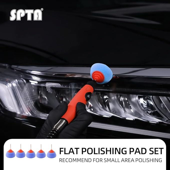 SPTA Blue Medium Cut Mini Drum Polishing Pad Sets with 1/8" Shank,5Pcs Orange Flexible Shaft Drum Detailing Polishing Pad Set for Small Area for Flexible Shaft & Drill Attachment-PT193-5