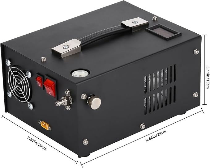 PCP Air Compressor, 4500Psi/30MPa, 12V DC/120V AC Airgun Compressor with Manual Shut-off, Built-in Filter Suitable for Airguns, Paintball Guns, High-Pressure Cylinders, Diving Tanks