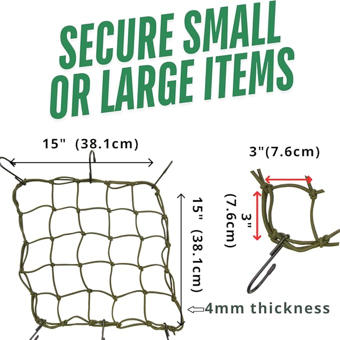 ONIPAX 15"x 15" High Elastic Bungee Cargo Net 2 PCS for Bicycle Motorcycle and 1 PCS Straps Luggage Fixed Rope
