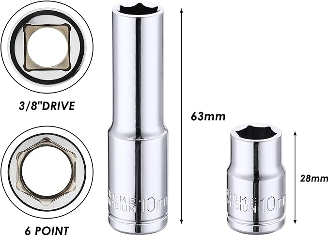 MIXPOWER 4PCS 1/4"& 3/8" Drive 10mm Deep&Shallow Socket Set, 6 Point, Cr-V Steel, Mirror Finish