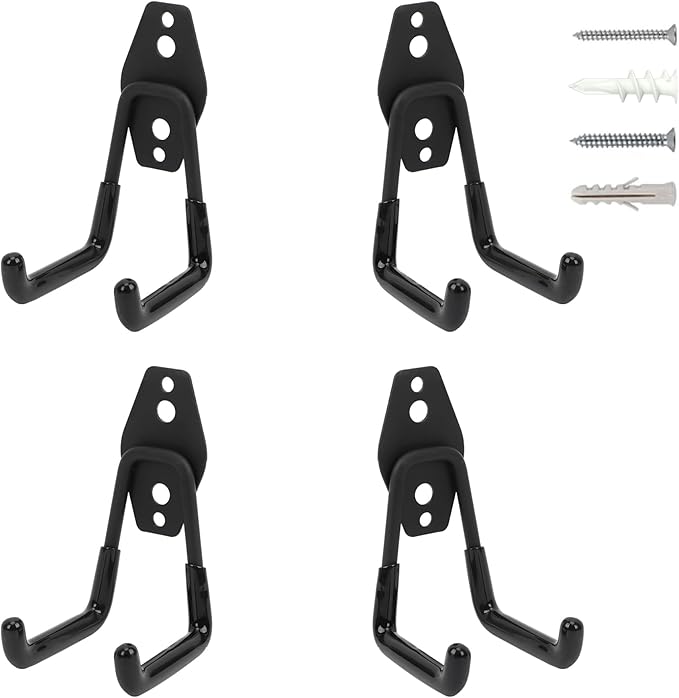 Wall Mount Heavy Duty Garage Hooks (4-Pack) – Wall Mounted Storage Hooks for Ladders, Bikes, Tools & More – Rust-Resistant Steel with Anti-Slip PVC Coating Small U Hooks